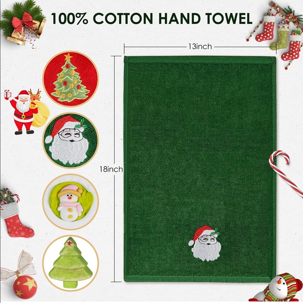 (2 pack) Christmas Hand Towels 12 x 18 inch & Bath Bombs Gift Set -100% Cotton - Picture 5 of 11